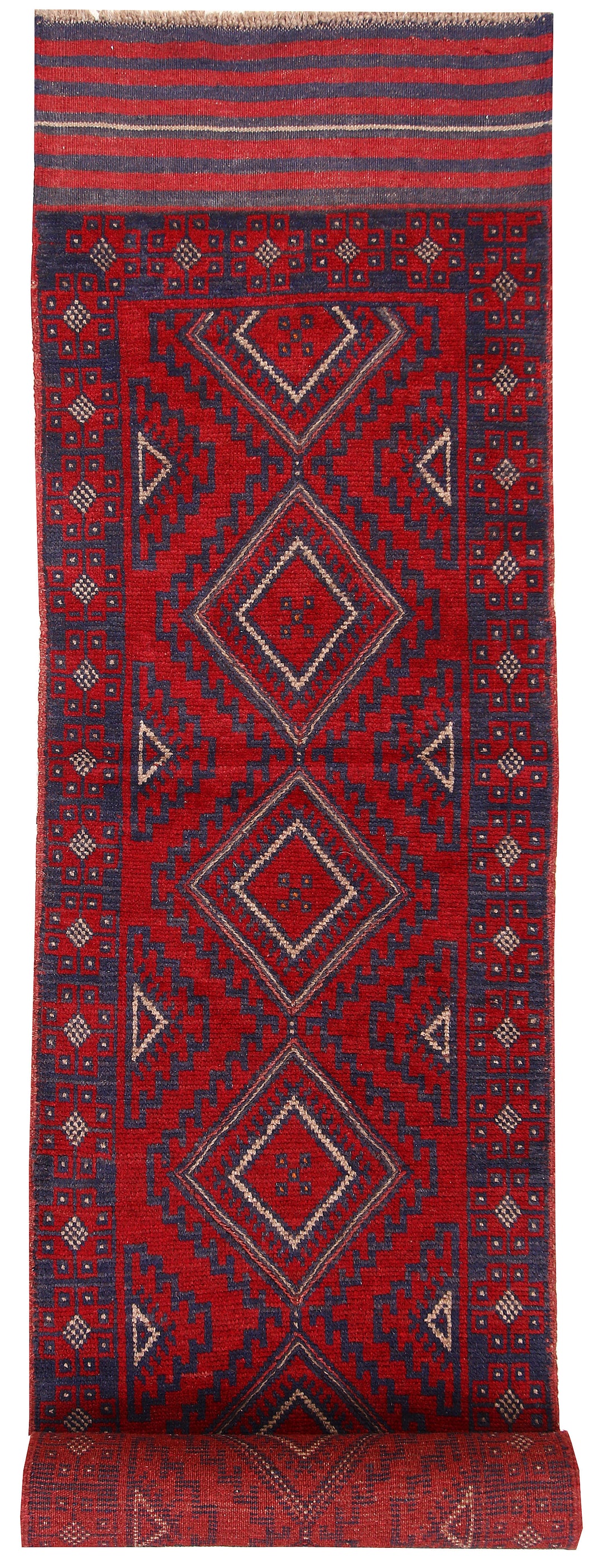 Dark Red Mashwani 2' 2 x 12' 2 - No. 63622 - ALRUG Rug Store