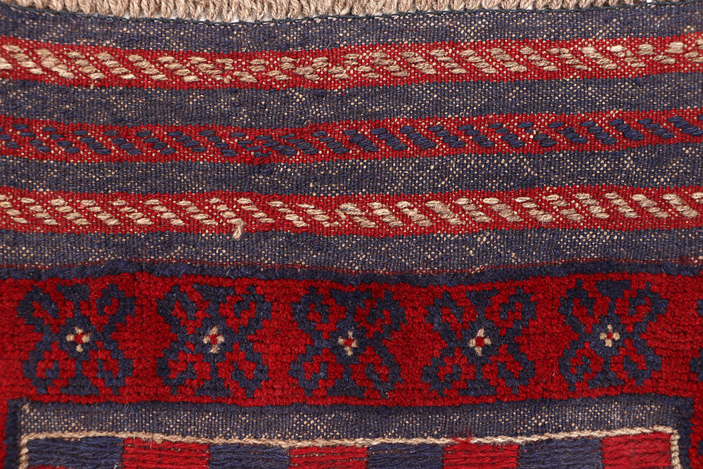 Dark Red Mashwani 2' 1 x 8' 3 - No. 63628 - ALRUG Rug Store