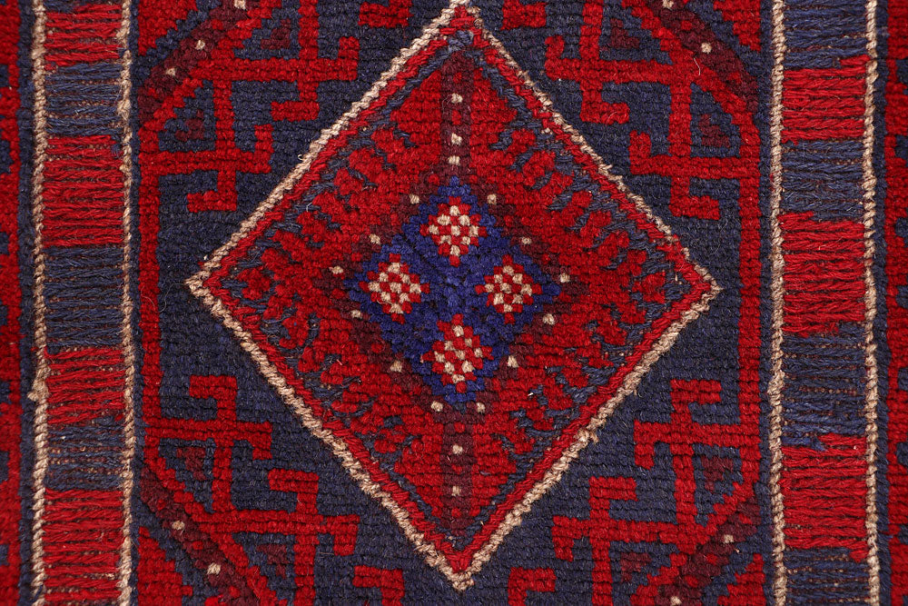Dark Red Mashwani 2' 1 x 8' 3 - No. 63628 - ALRUG Rug Store