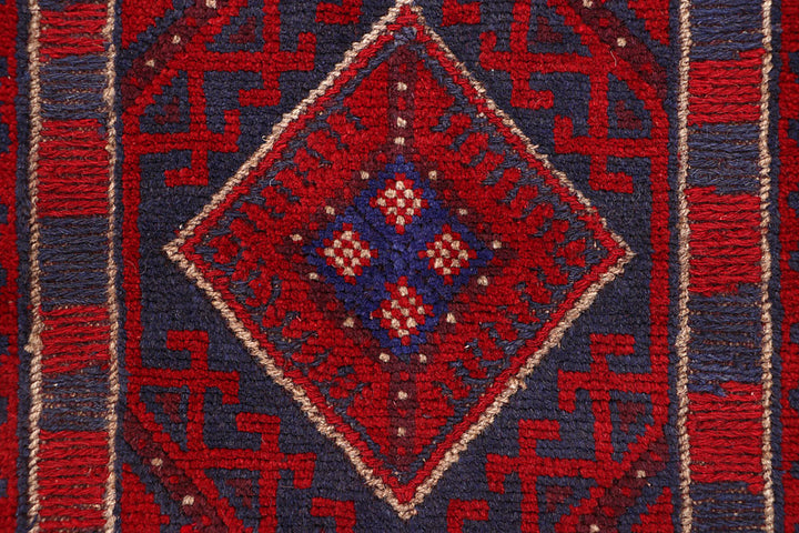 Dark Red Mashwani 2' 1 x 8' 3 - No. 63628 - ALRUG Rug Store