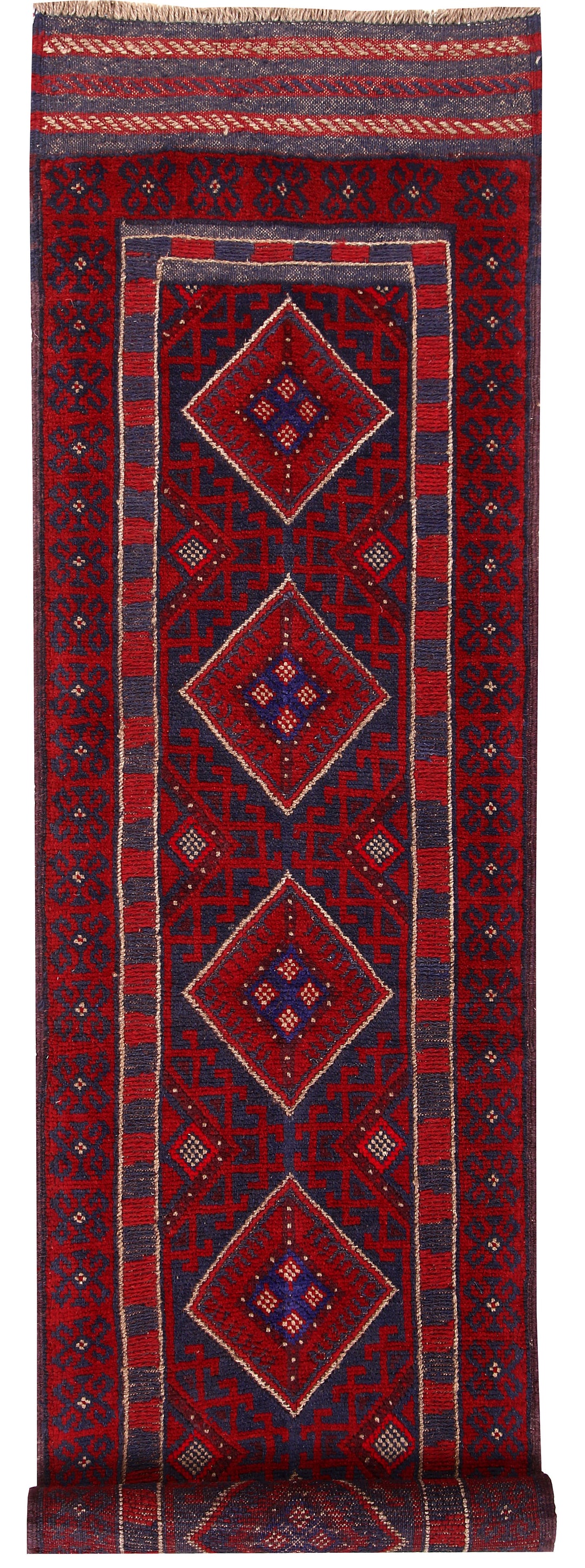 Dark Red Mashwani 2' 1 x 8' 3 - No. 63628 - ALRUG Rug Store