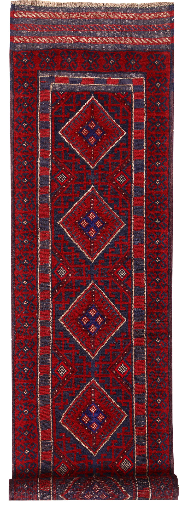 Dark Red Mashwani 2' 1 x 8' 3 - No. 63628 - ALRUG Rug Store