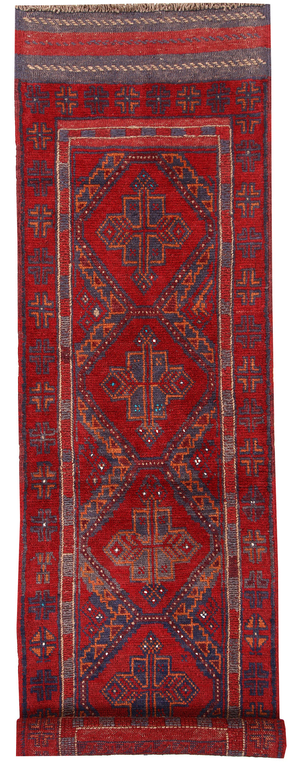Dark Red Mashwani 2' 2 x 7' 7 - No. 63631 - ALRUG Rug Store