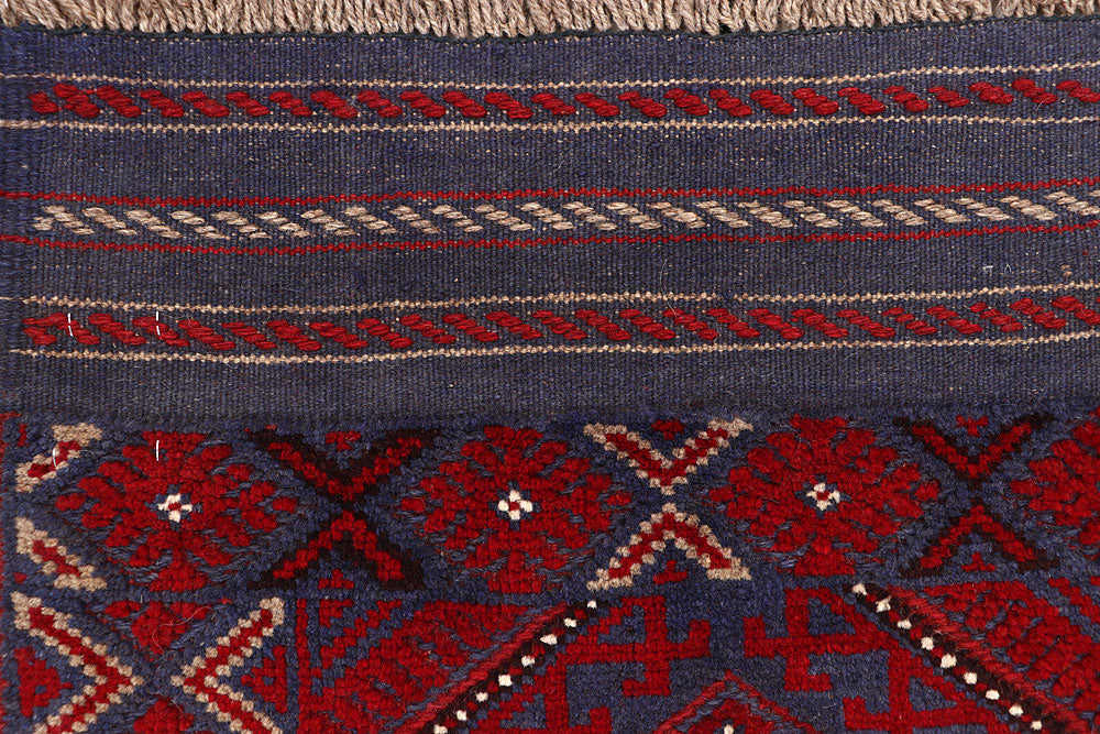 Dark Red Mashwani 2' 1 x 8' 1 - No. 63633 - ALRUG Rug Store