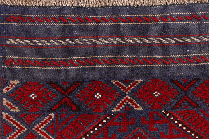 Dark Red Mashwani 2' 1 x 8' 1 - No. 63633 - ALRUG Rug Store