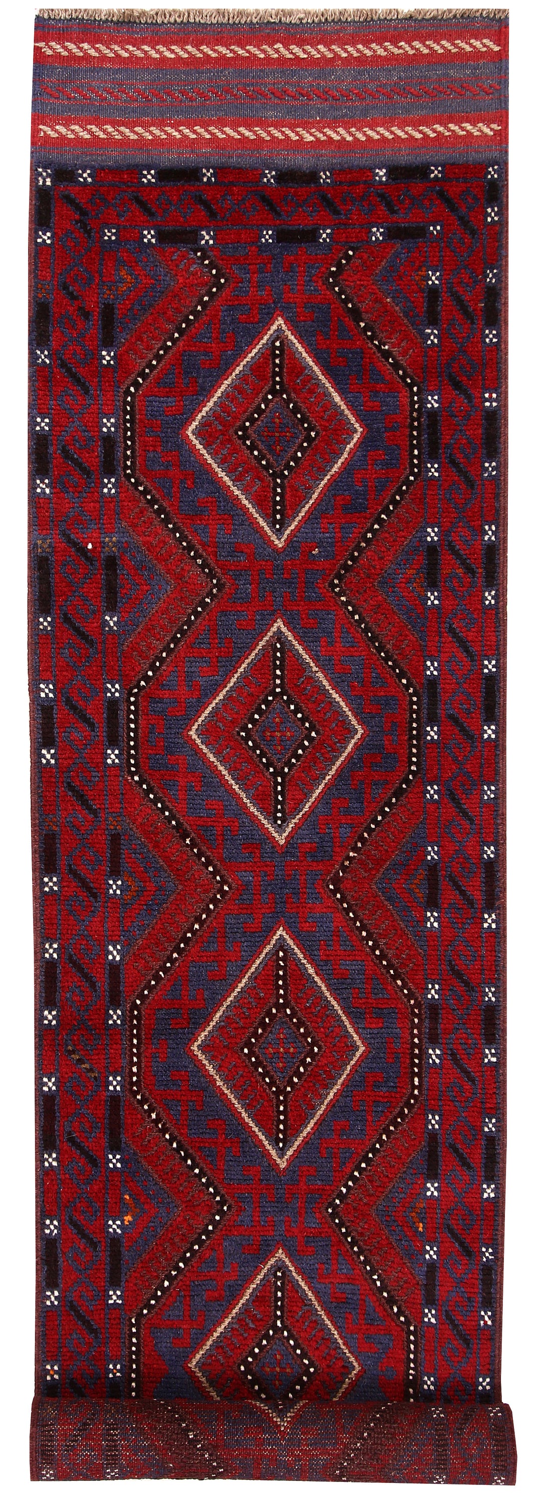 Dark Red Mashwani 2' 1 x 8' 9 - No. 63635 - ALRUG Rug Store