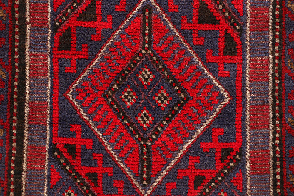 Dark Red Mashwani 2' 2 x 8' 1 - No. 63656 - ALRUG Rug Store