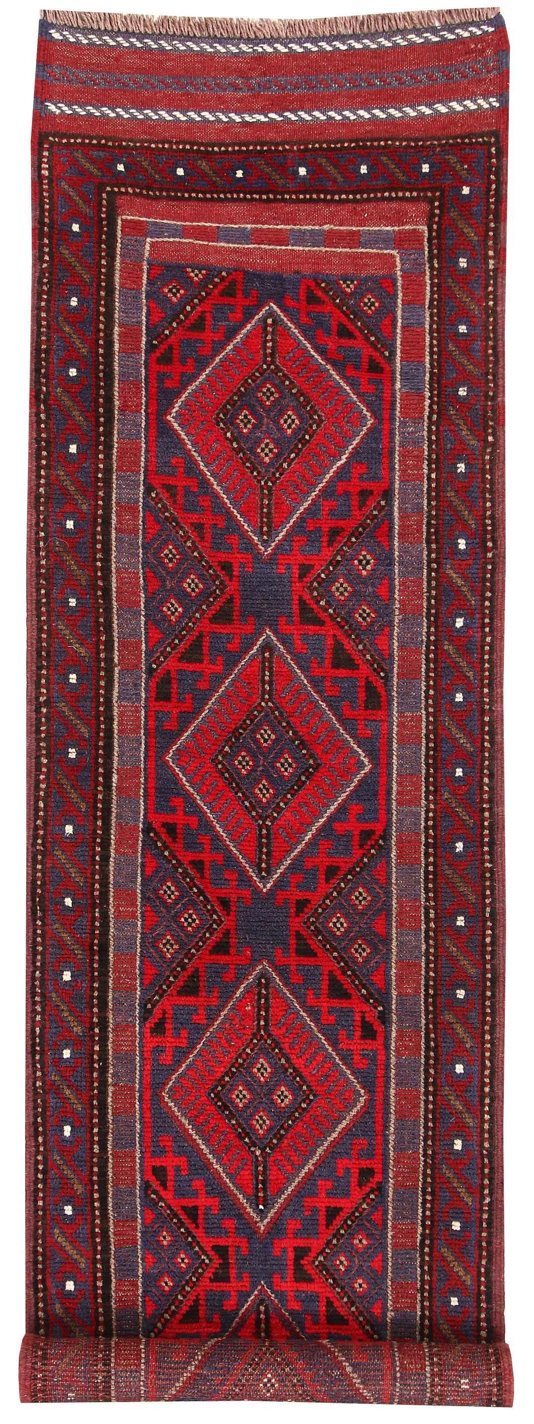 Dark Red Mashwani 2' 2 x 8' 1 - No. 63656 - ALRUG Rug Store