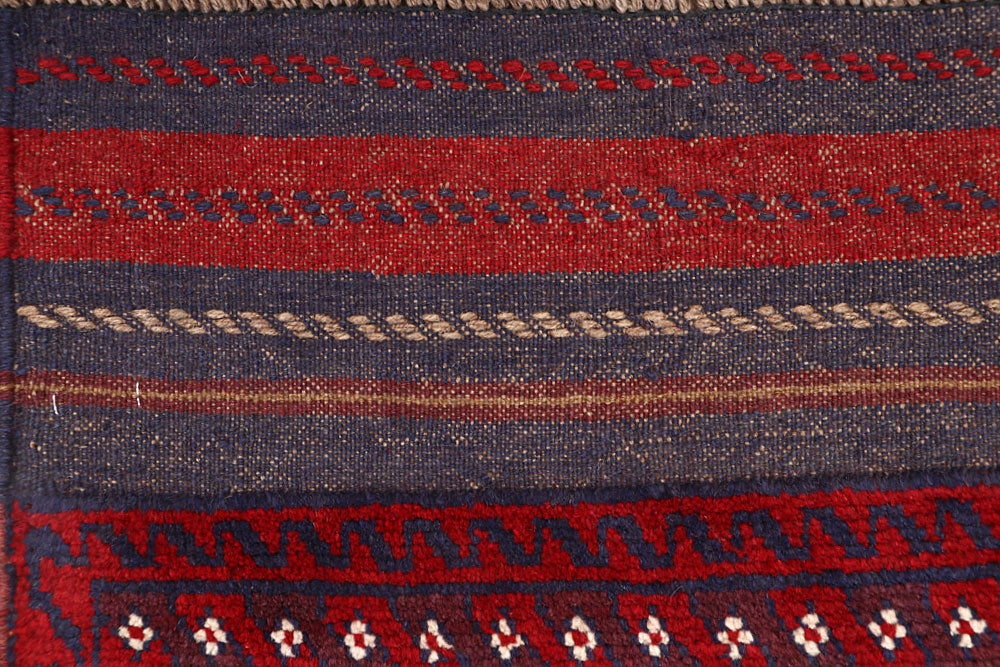 Dark Red Mashwani 2' 1 x 8' 2 - No. 63657 - ALRUG Rug Store