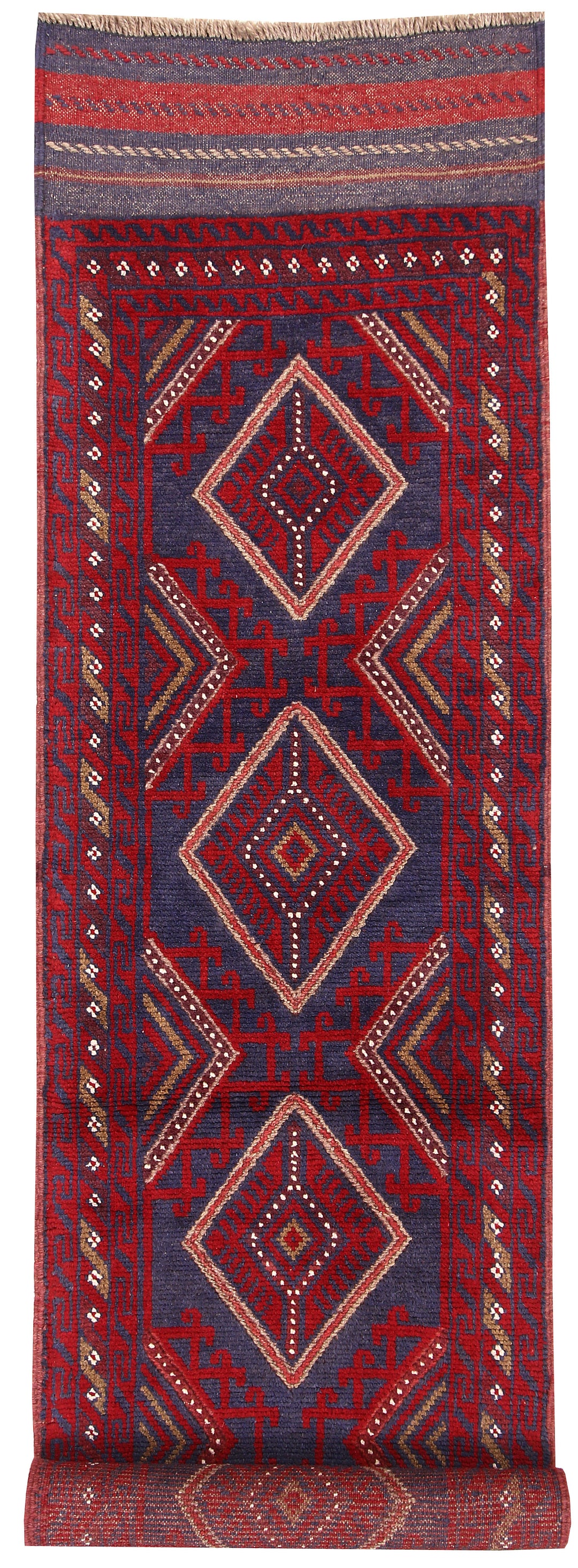 Dark Red Mashwani 2' 1 x 8' 2 - No. 63657 - ALRUG Rug Store