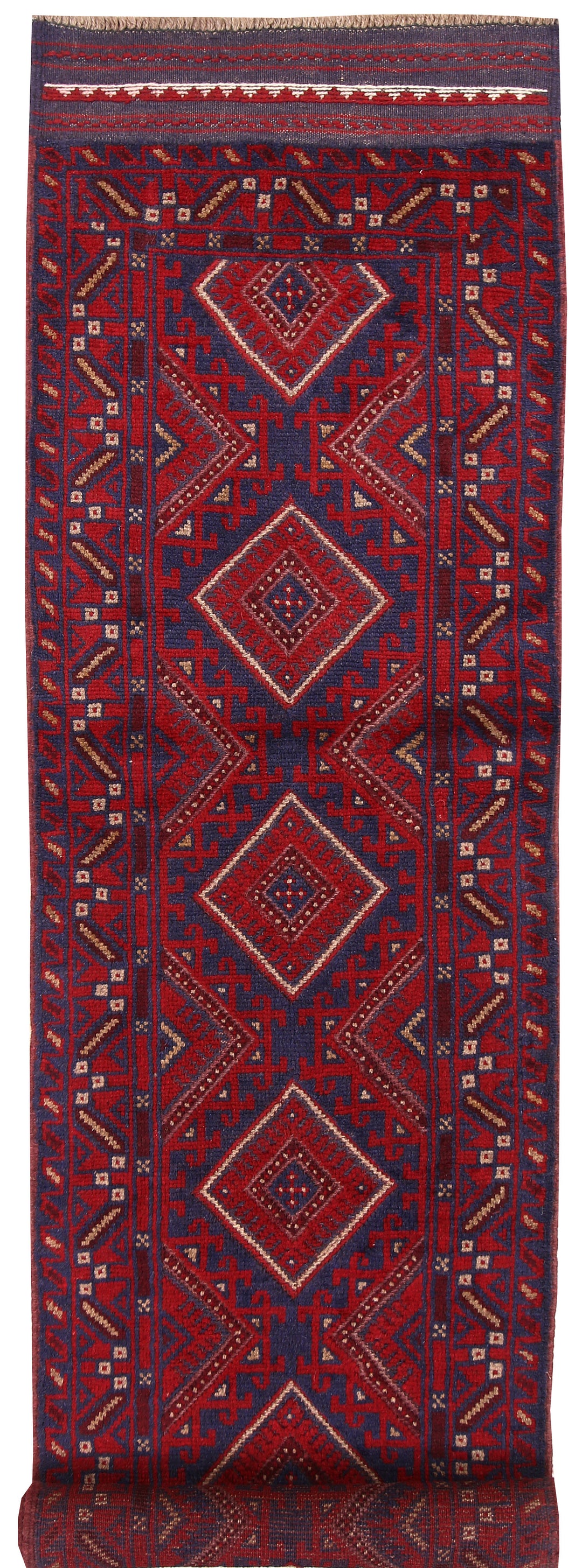 Dark Red Mashwani 2' 2 x 8' 6 - No. 63671 - ALRUG Rug Store