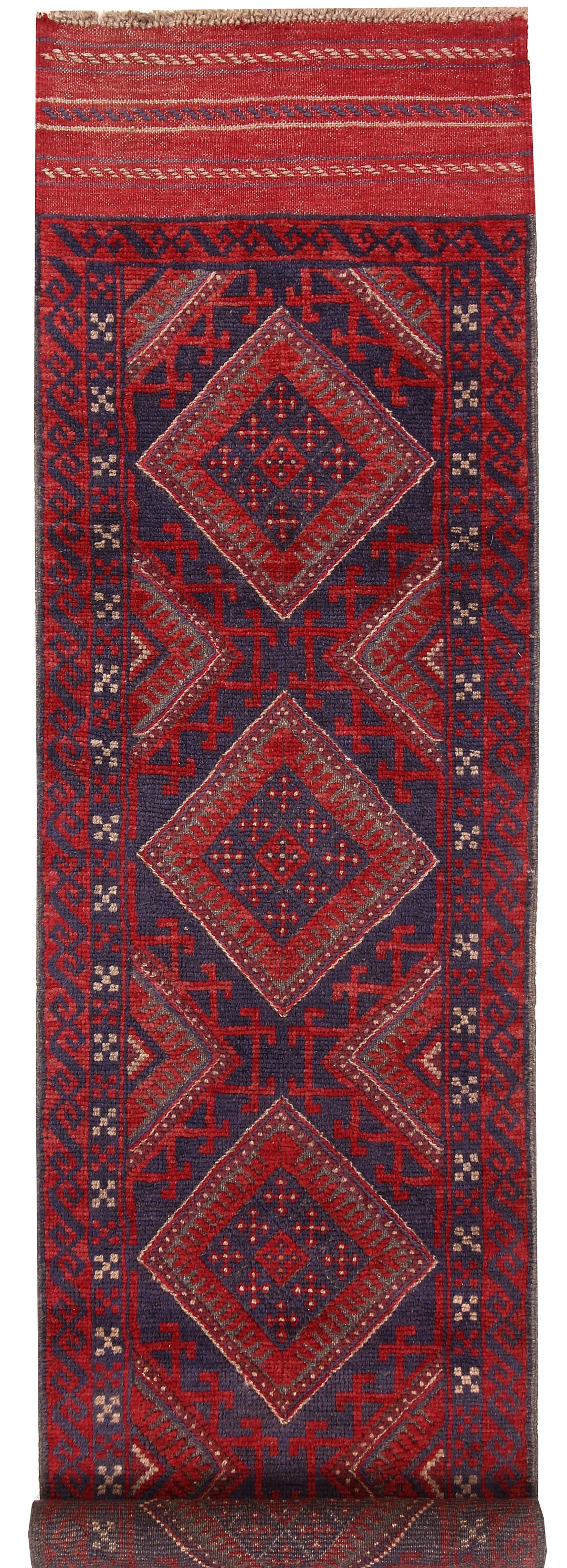 Dark Red Mashwani 2' x 8' 1 - No. 63673 - ALRUG Rug Store