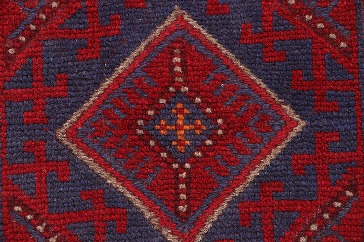 Dark Red Mashwani 2' 2 x 8' 5 - No. 63674 - ALRUG Rug Store