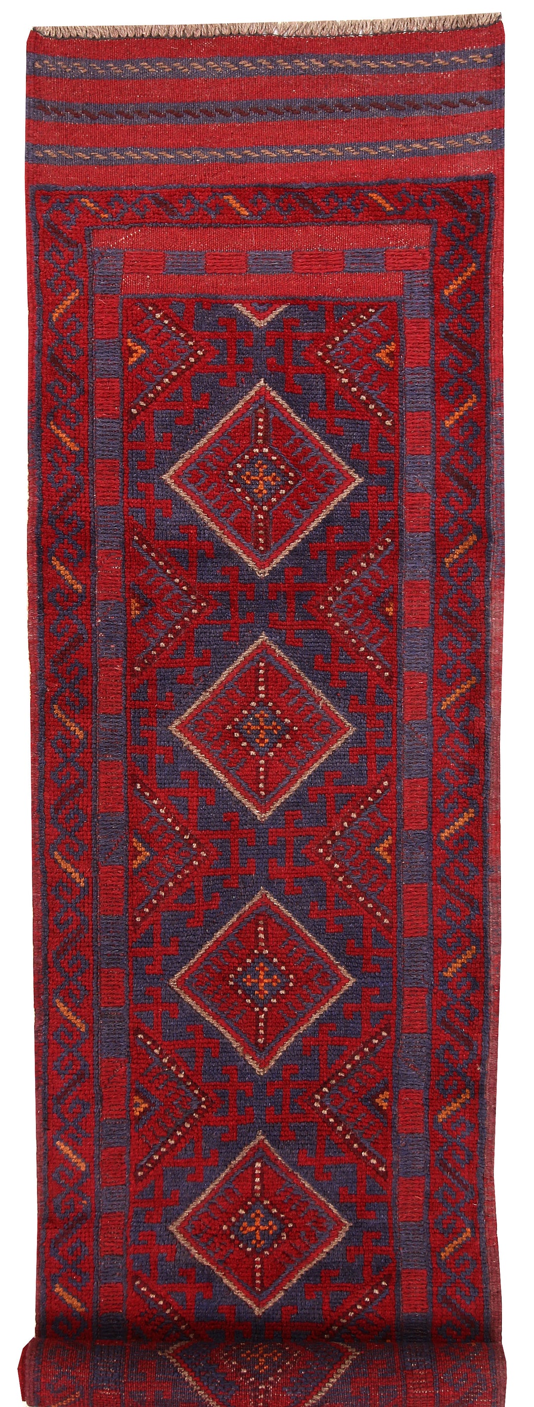 Dark Red Mashwani 2' 2 x 8' 5 - No. 63674 - ALRUG Rug Store