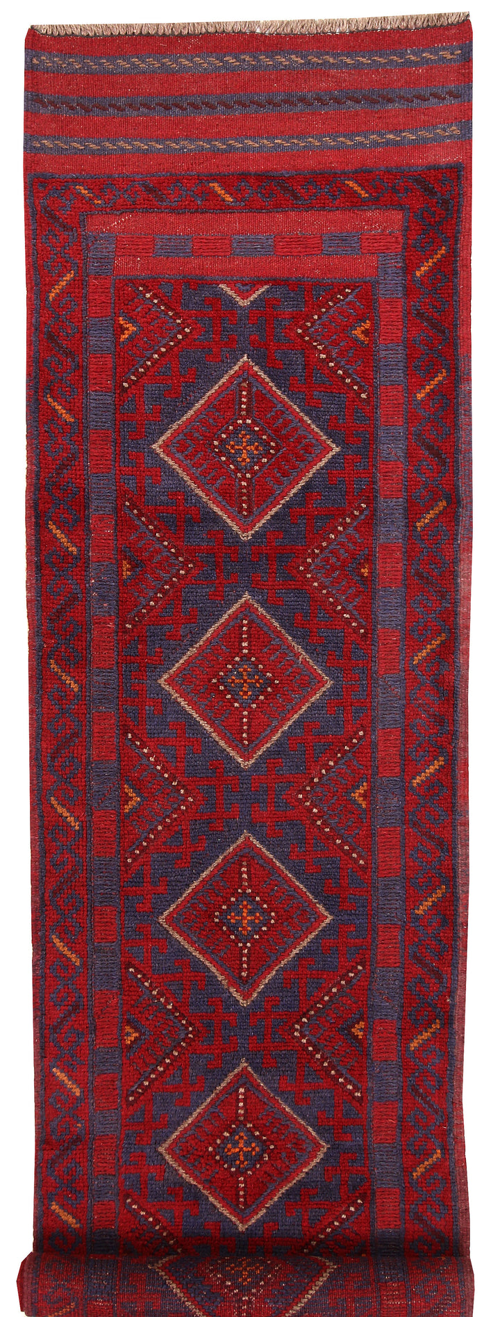Dark Red Mashwani 2' 2 x 8' 5 - No. 63674 - ALRUG Rug Store