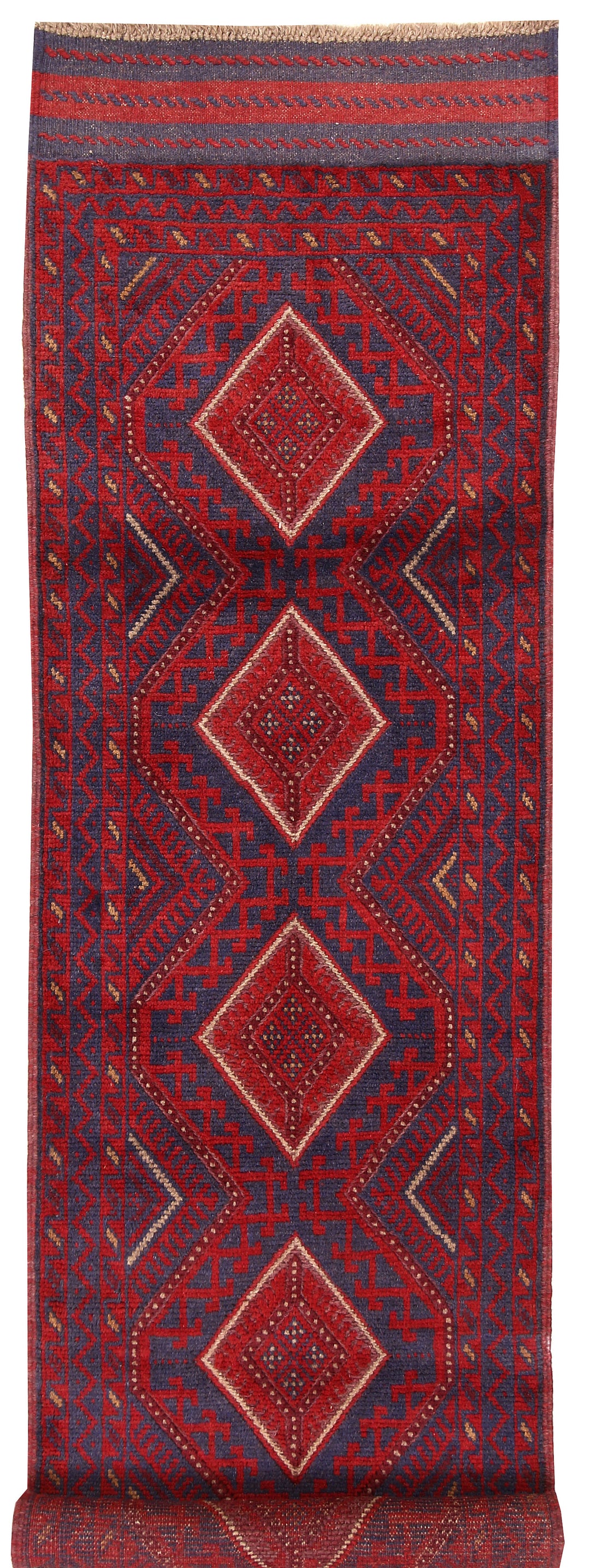 Dark Red Mashwani 2' 2 x 8' 3 - No. 63675 - ALRUG Rug Store