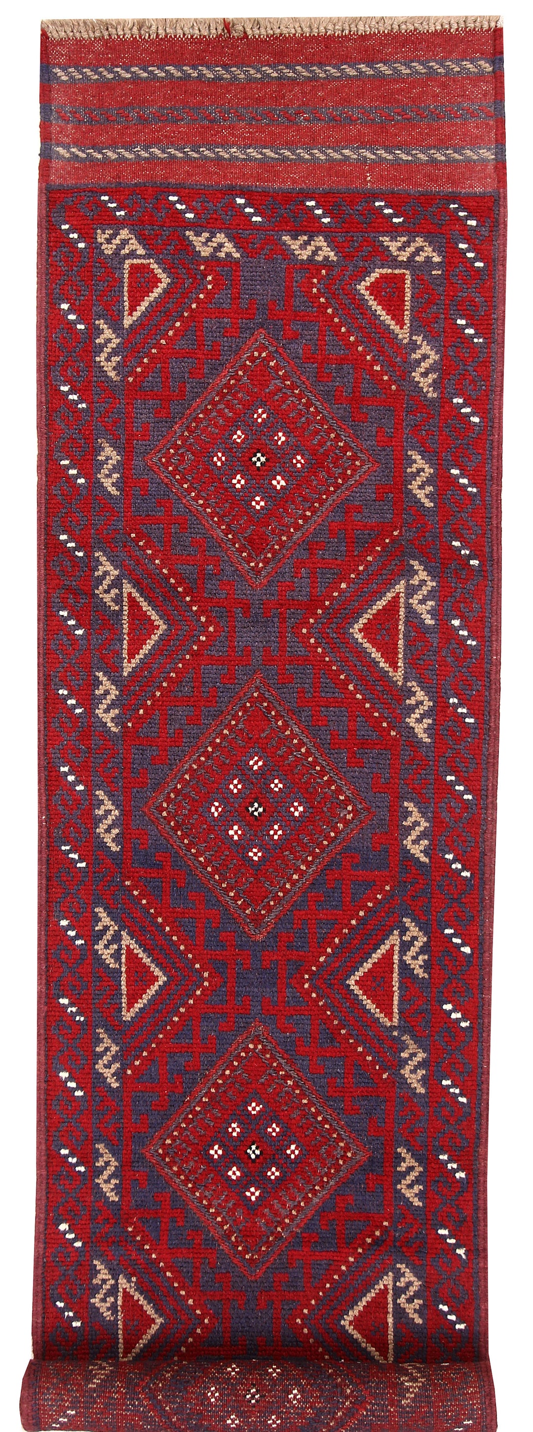 Dark Red Mashwani 2' 1 x 8' - No. 63677 - ALRUG Rug Store