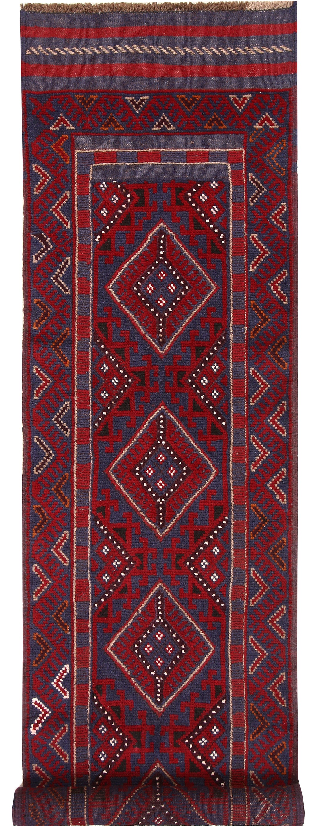 Dark Red Mashwani 2' 1 x 8' 1 - No. 63678 - ALRUG Rug Store