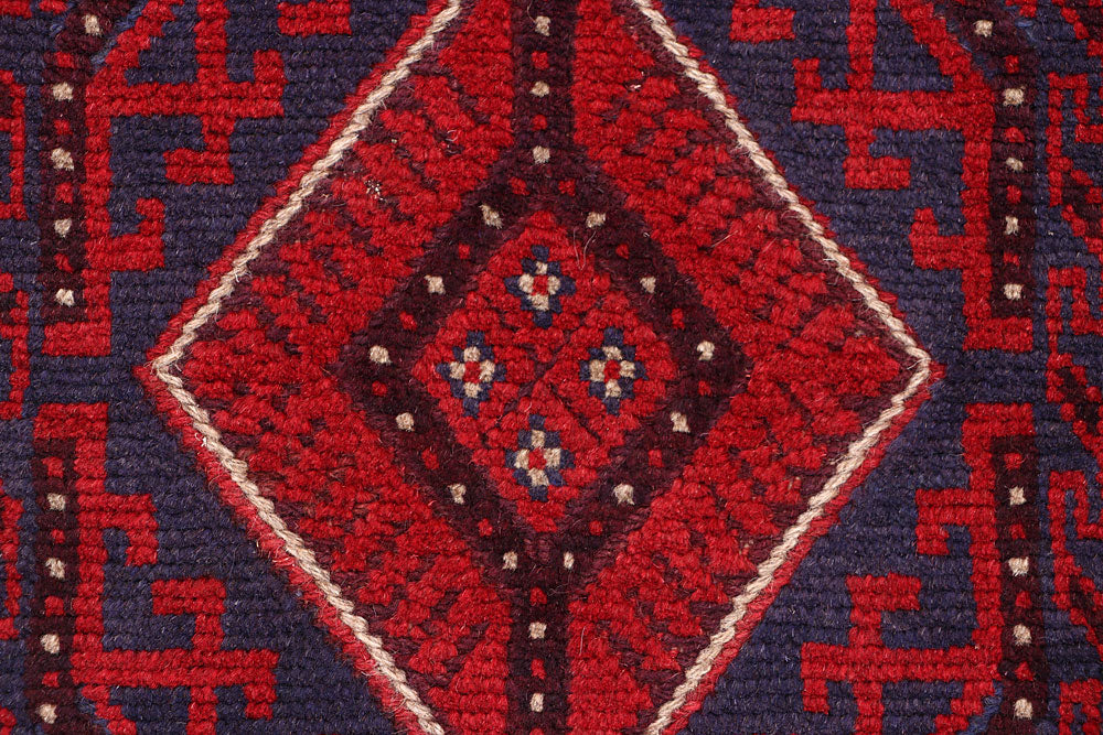 Dark Red Mashwani 2' 2 x 8' 8 - No. 63679 - ALRUG Rug Store