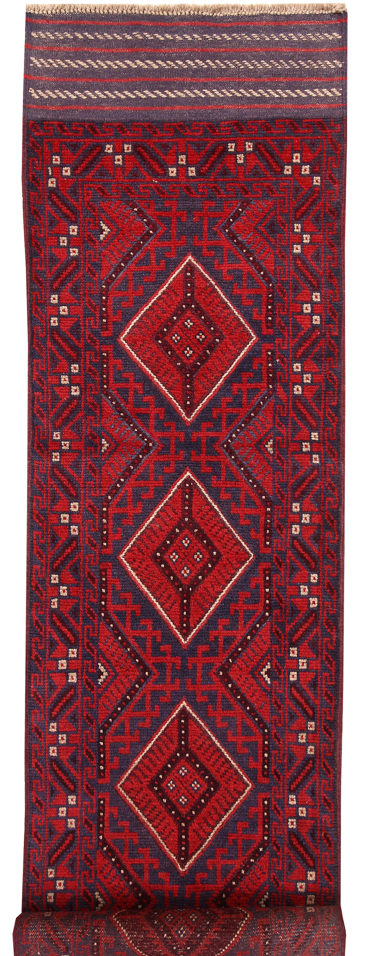 Dark Red Mashwani 2' 2 x 8' 8 - No. 63679 - ALRUG Rug Store