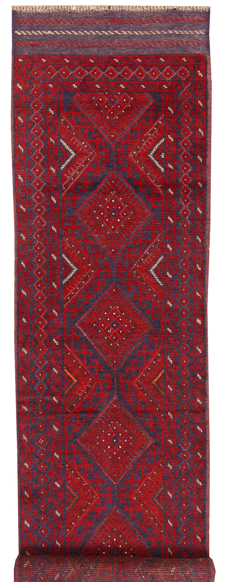 Dark Red Mashwani 2' 2 x 8' 5 - No. 63681 - ALRUG Rug Store