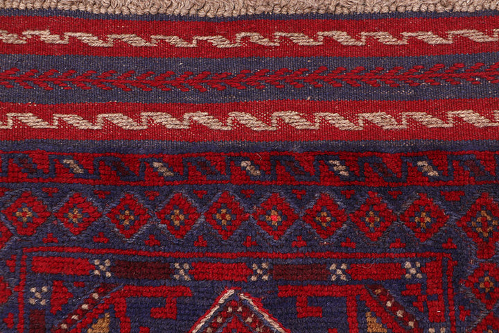 Dark Red Mashwani 2' 2 x 8' 8 - No. 63689 - ALRUG Rug Store
