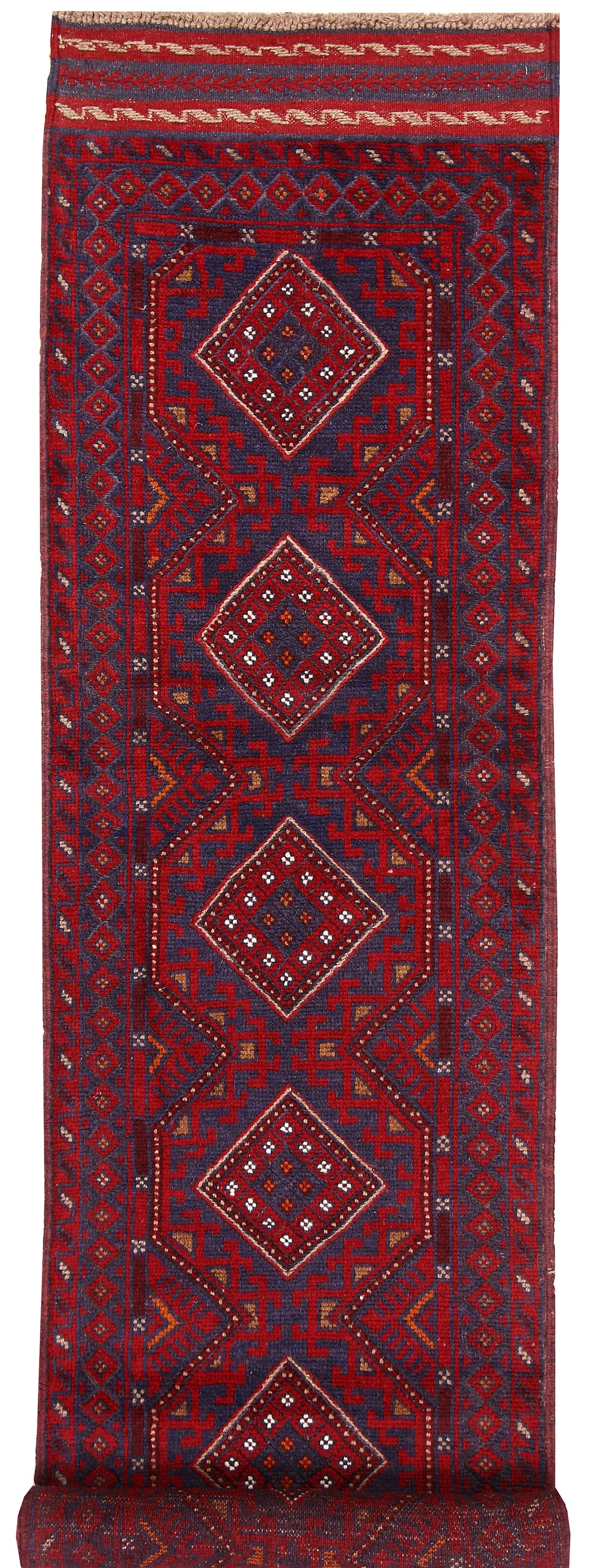 Dark Red Mashwani 2' 2 x 8' 8 - No. 63689 - ALRUG Rug Store