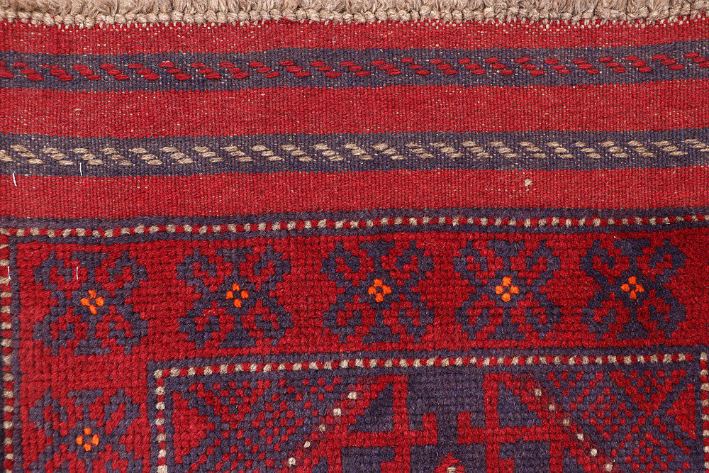 Dark Red Mashwani 2' 2 x 8' 4 - No. 63704 - ALRUG Rug Store