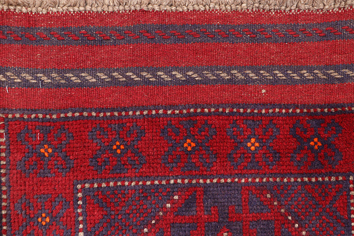 Dark Red Mashwani 2' 2 x 8' 4 - No. 63704 - ALRUG Rug Store