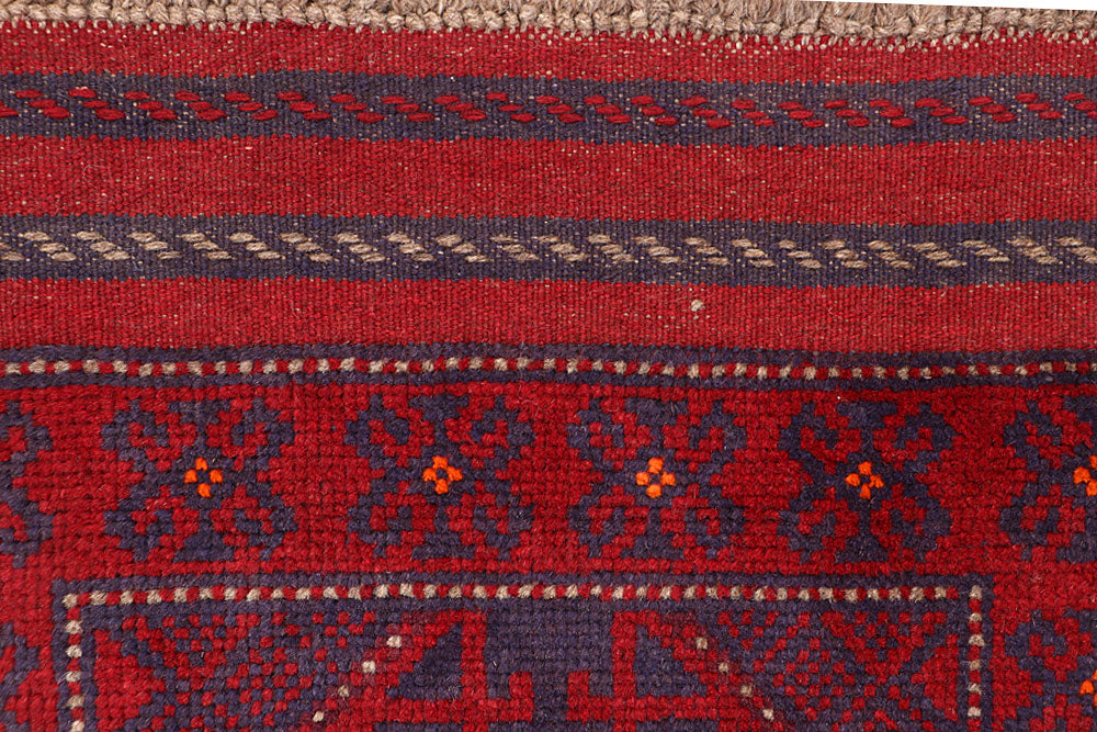 Dark Red Mashwani 2' 2 x 8' 4 - No. 63704 - ALRUG Rug Store