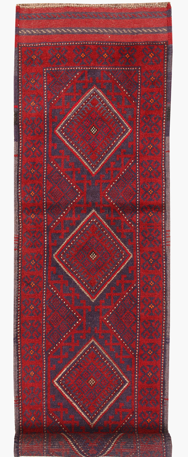 Dark Red Mashwani 2' 2 x 8' 4 - No. 63704 - ALRUG Rug Store