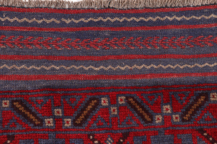 Dark Red Mashwani 2' 2 x 8' 6 - No. 63708 - ALRUG Rug Store