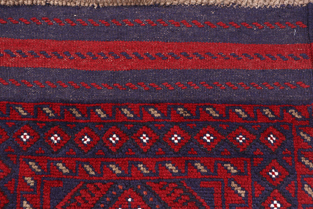 Dark Red Mashwani 2' 1 x 8' 8 - No. 63710 - ALRUG Rug Store