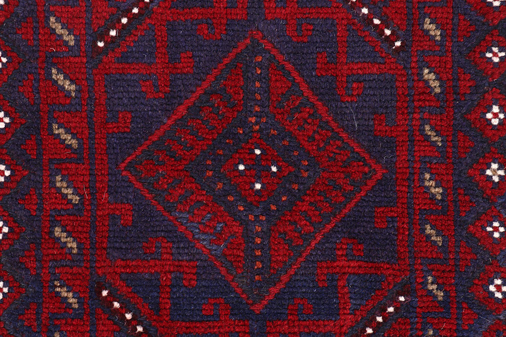 Dark Red Mashwani 2' 1 x 8' 8 - No. 63710 - ALRUG Rug Store