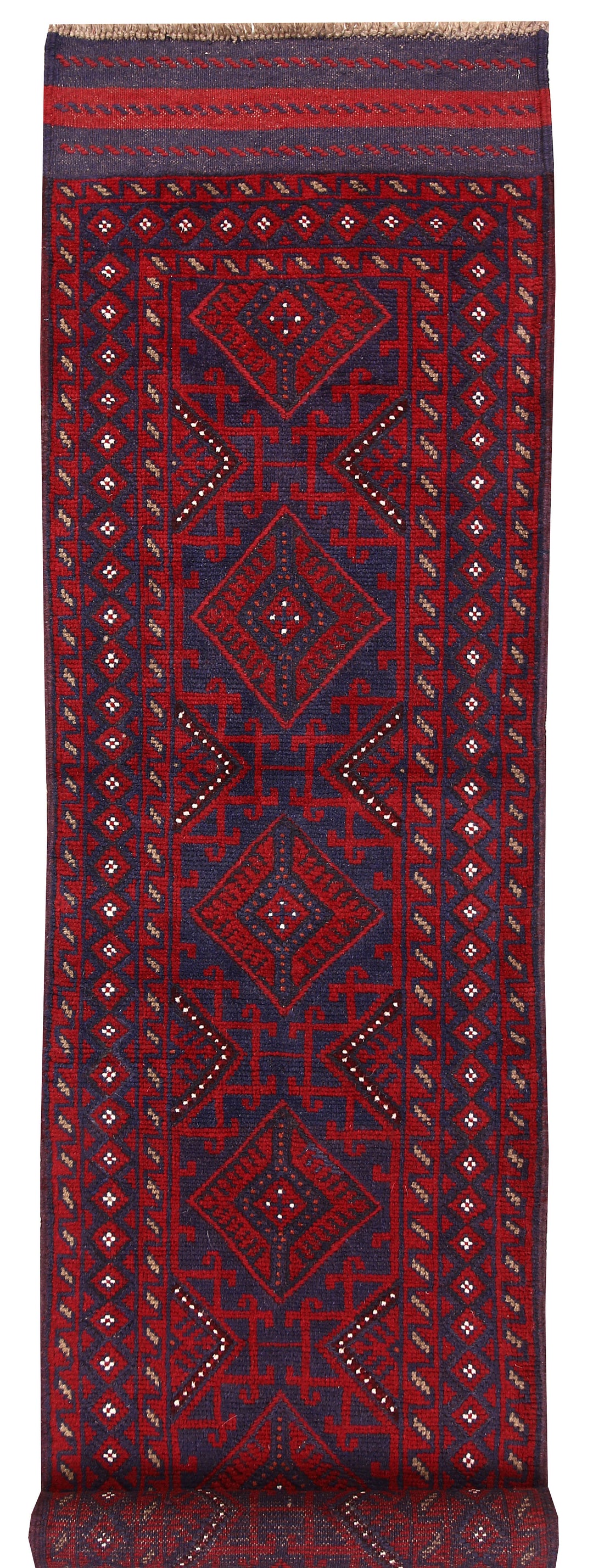 Dark Red Mashwani 2' 1 x 8' 8 - No. 63710 - ALRUG Rug Store