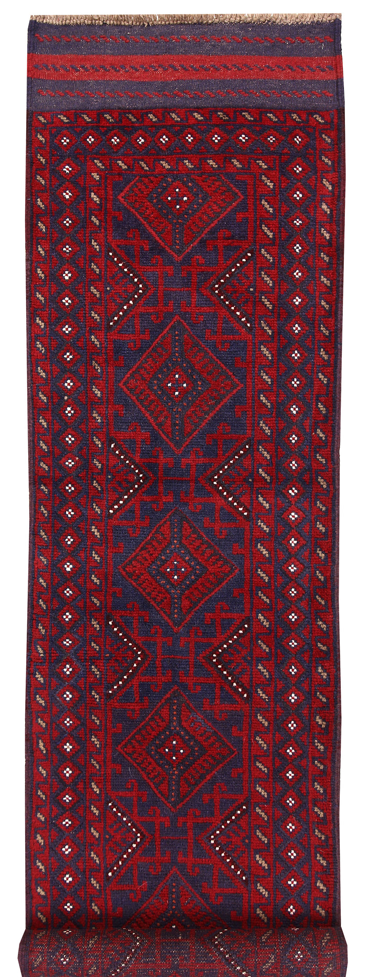 Dark Red Mashwani 2' 1 x 8' 8 - No. 63710 - ALRUG Rug Store