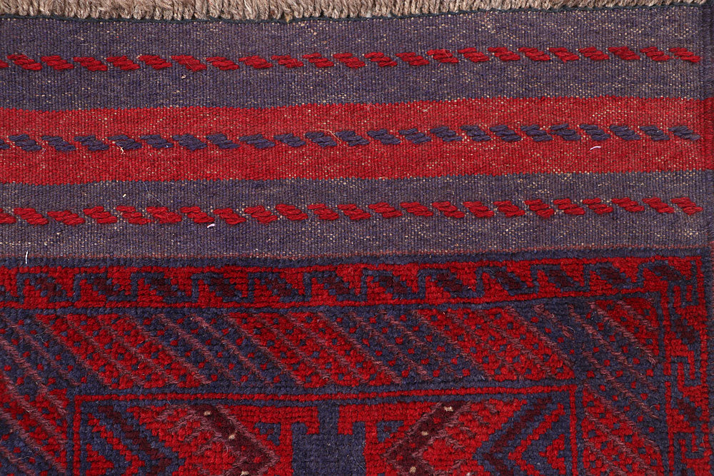 Dark Red Mashwani 2' 1 x 11' 11 - No. 63711 - ALRUG Rug Store