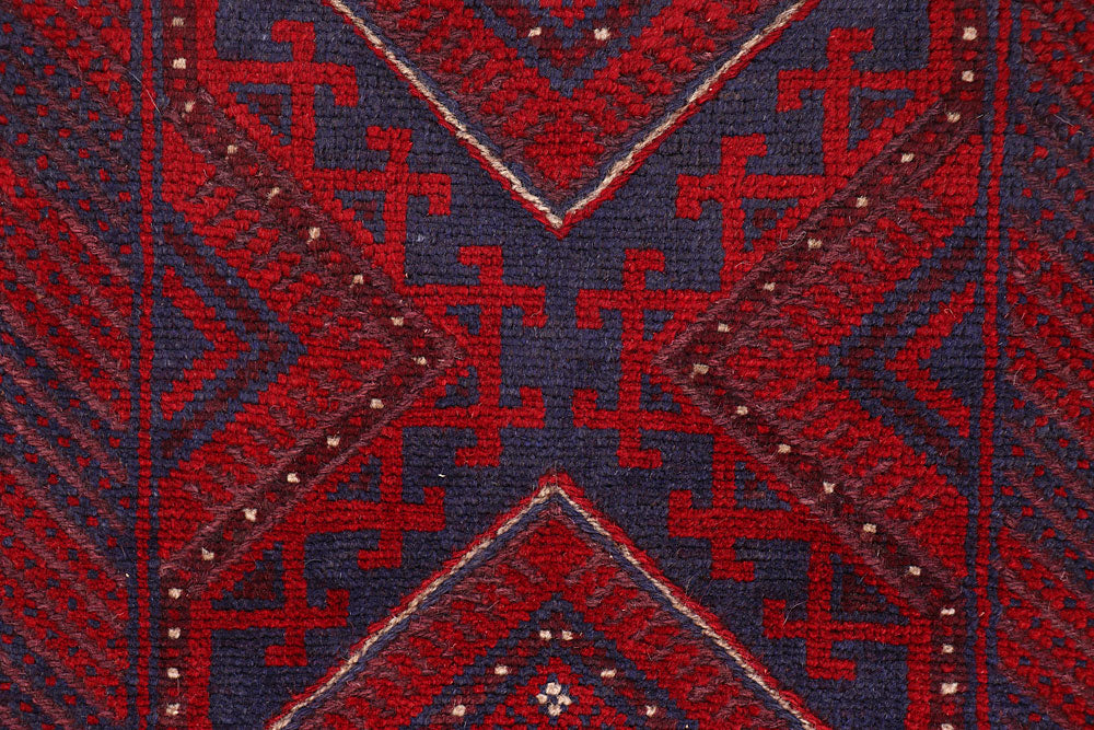 Dark Red Mashwani 2' 1 x 11' 11 - No. 63711 - ALRUG Rug Store