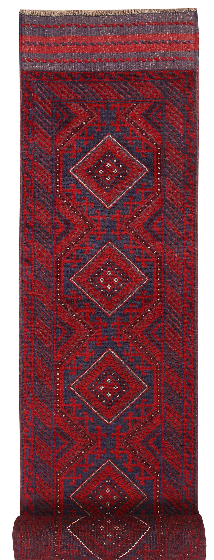 Dark Red Mashwani 2' 1 x 11' 11 - No. 63711 - ALRUG Rug Store