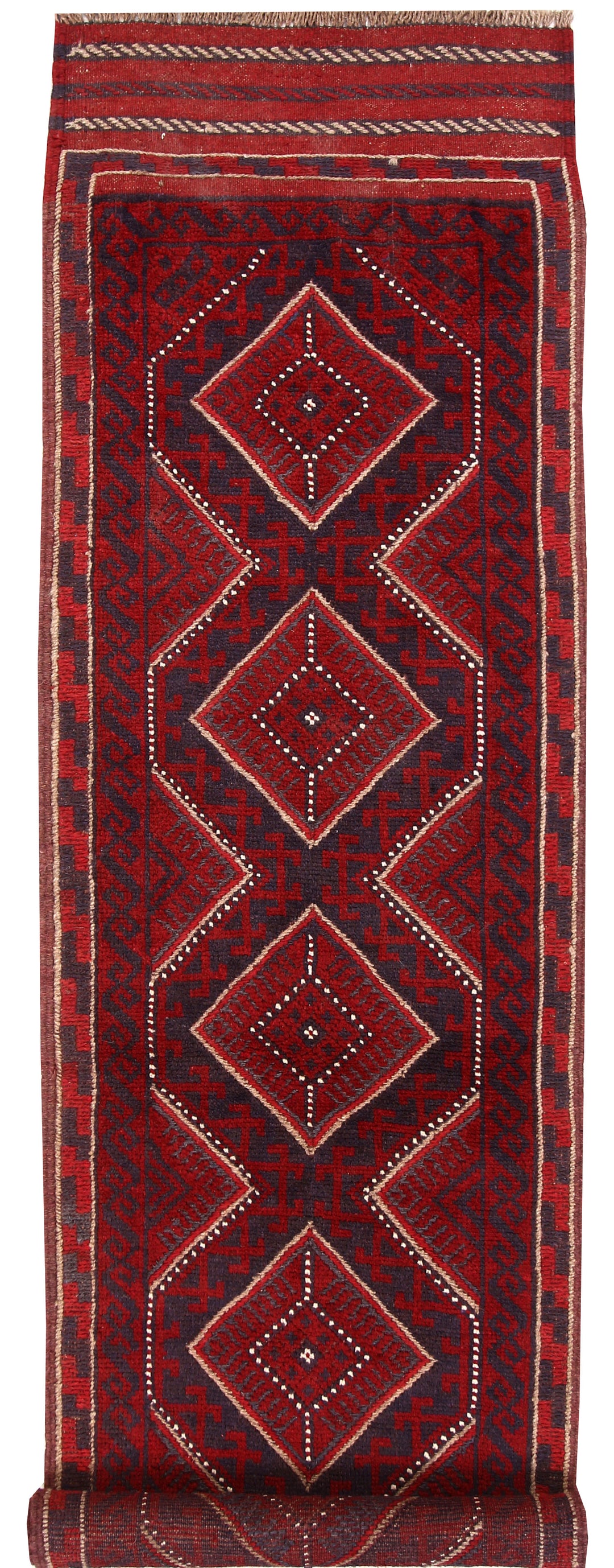 Dark Red Mashwani 2' 1 x 7' 11 - No. 63716 - ALRUG Rug Store