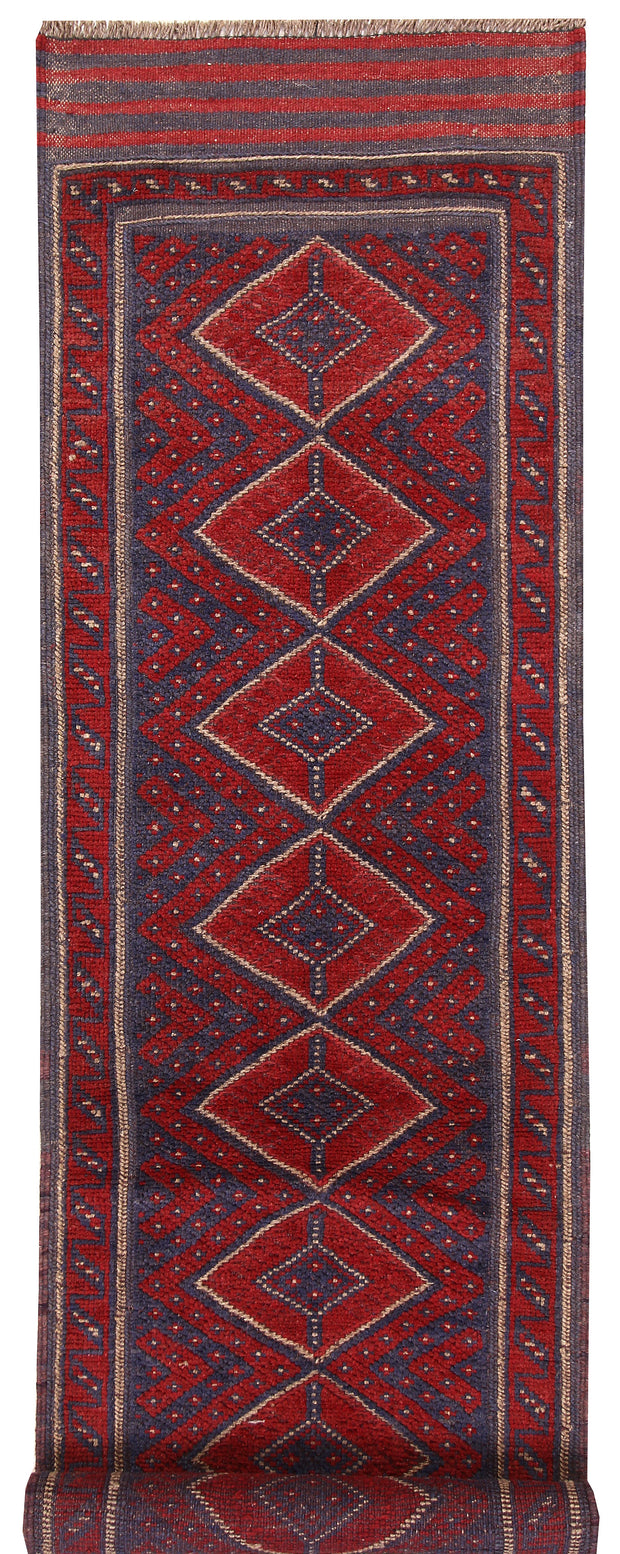 Dark Red Mashwani 2' 2 x 8' 4 - No. 63718 - ALRUG Rug Store
