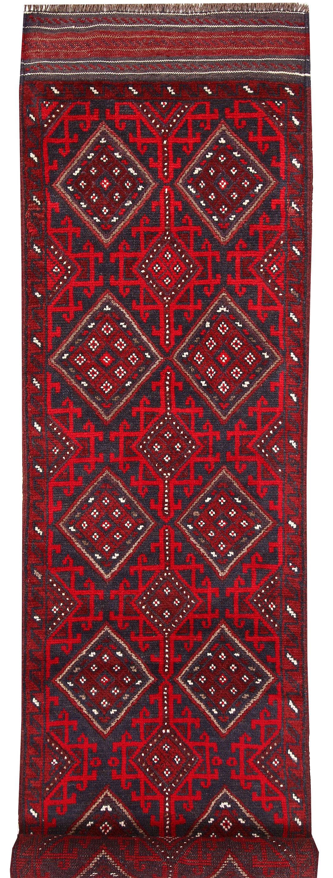 Dark Red Mashwani 2' 2 x 8' 8 - No. 63719 - ALRUG Rug Store