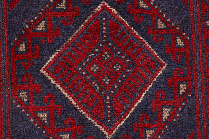 Dark Red Mashwani 2' 1 x 7' 3 - No. 63724 - ALRUG Rug Store