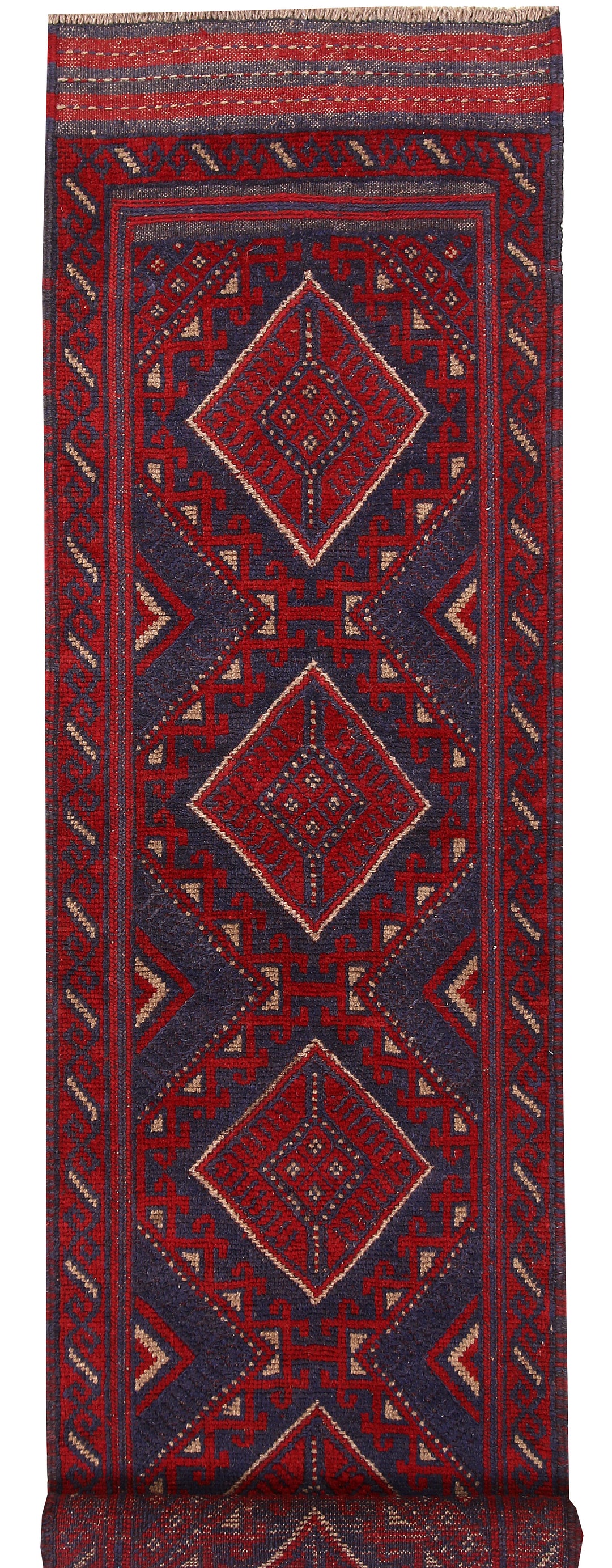 Dark Red Mashwani 2' 1 x 7' 3 - No. 63724 - ALRUG Rug Store