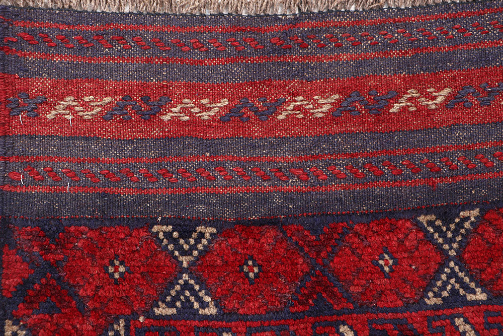 Dark Red Mashwani 2' 1 x 8' 1 - No. 63725 - ALRUG Rug Store