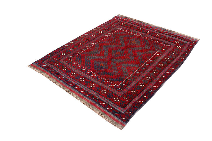 Dark Red Mashwani 4' 1 x 4' 11 - No. 63758 - ALRUG Rug Store
