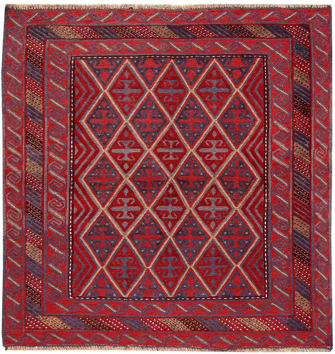 Dark Red Mashwani 4' 3 x 4' 4 - No. 63760 - ALRUG Rug Store