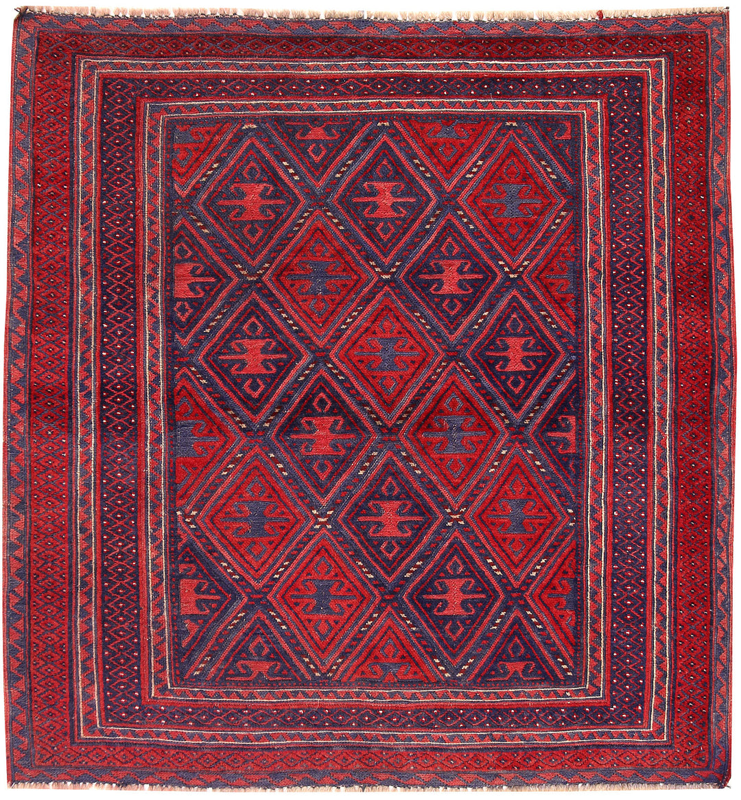 Dark Red Mashwani 4' 2 x 4' 4 - No. 63761 - ALRUG Rug Store