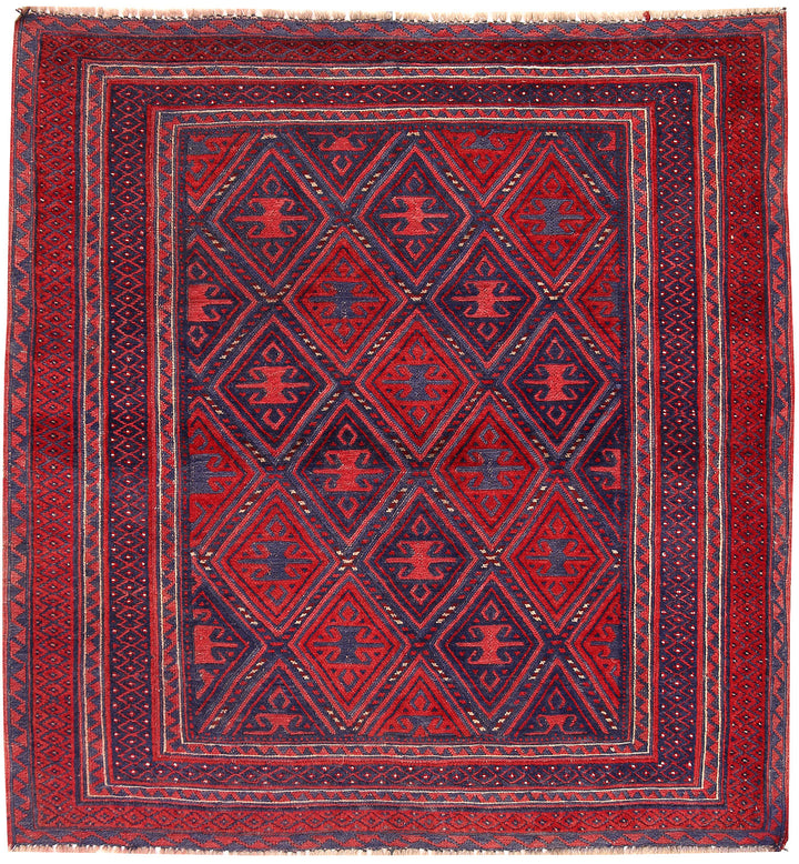 Dark Red Mashwani 4' 2 x 4' 4 - No. 63761 - ALRUG Rug Store