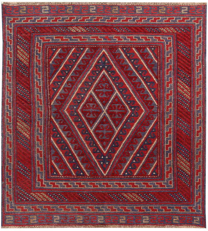 Dark Red Mashwani 3' 9 x 4' - No. 63765 - ALRUG Rug Store